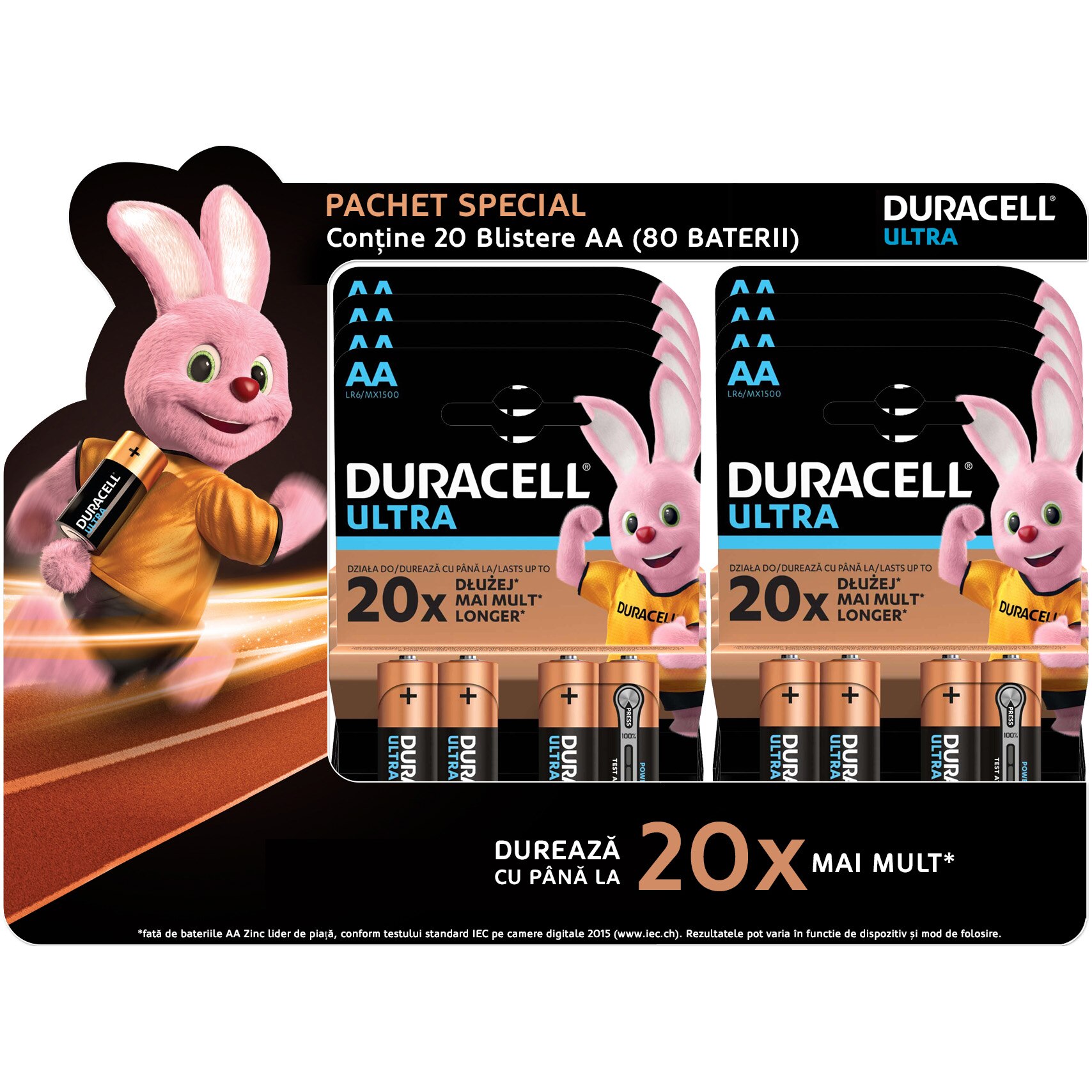 Pachet Baterii Alcaline Duracell Ultra AA, 80 baterii