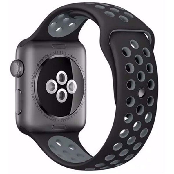 Curea iUni compatibila cu Apple Watch 1/2/3/4/5/6, 44mm, Silicon Sport, Negru/Argintiu