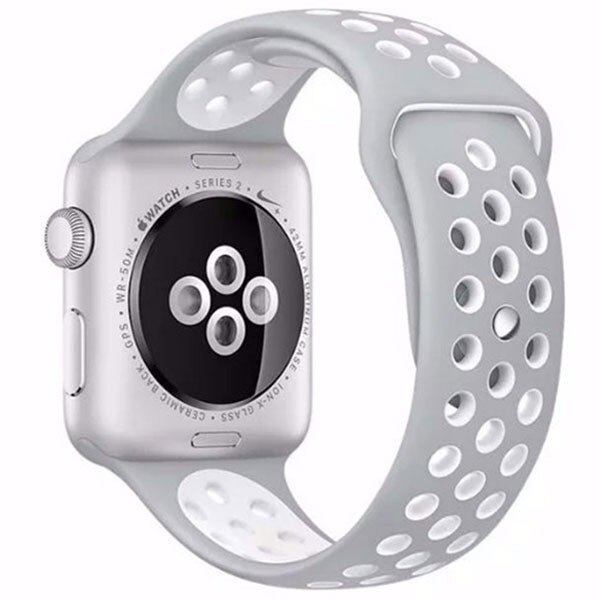 Curea iUni compatibila cu Apple Watch 1/2/3/4/5/6, 40mm, Silicon Sport, Argintiu/Alb