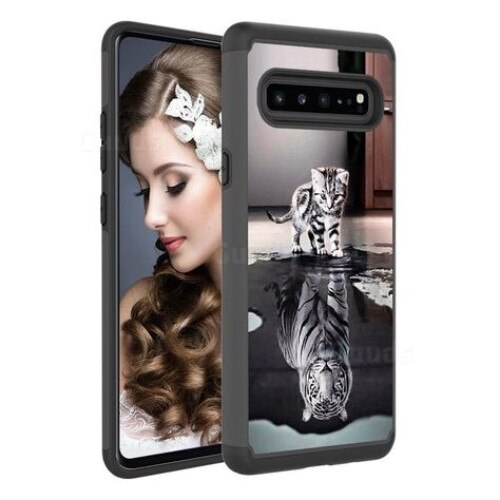 Husa din silicon pentru Samsung Galaxy S10 Plus, Negru, Cu tigru
