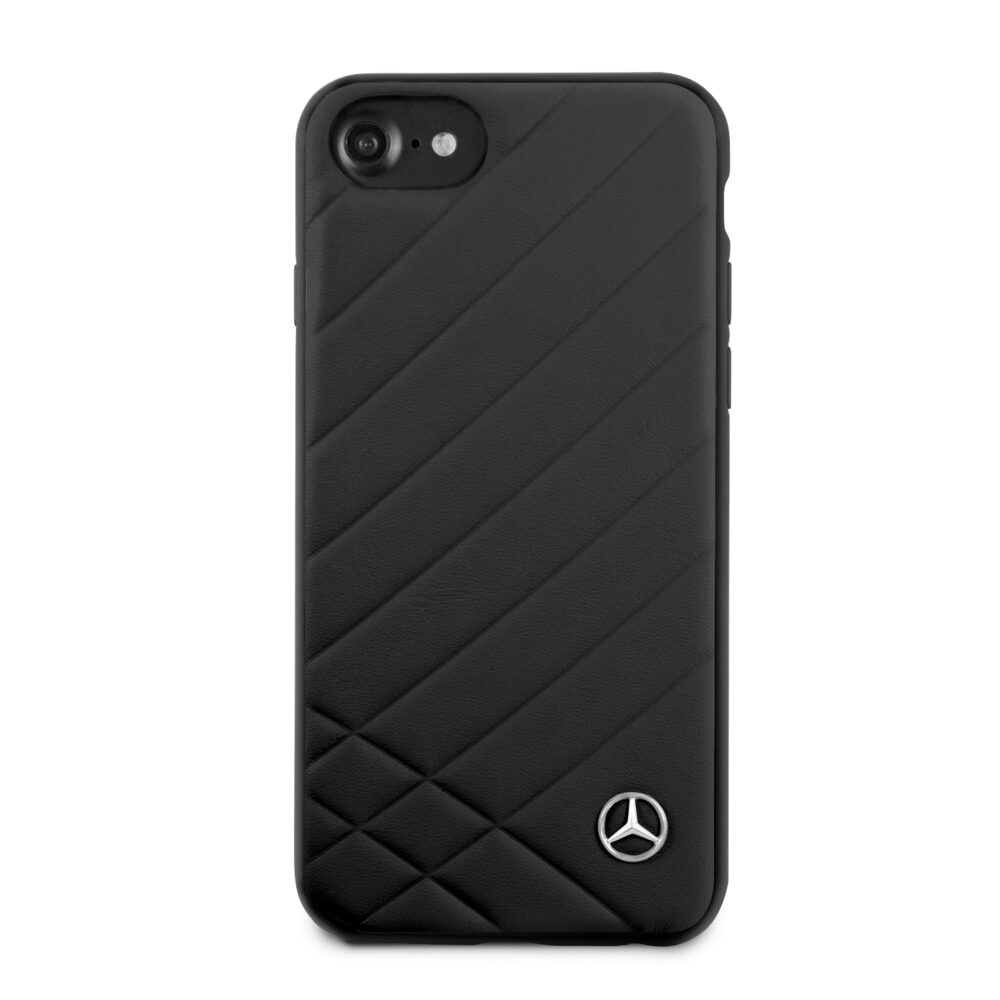 Husa Mercedes din piele pentru iPhone SE 2 (2020), Pattern Line Collection, Negru