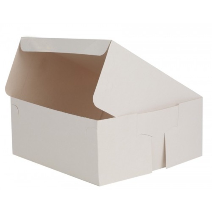Biológiailag lebomló tortadobozok, fehér karton, 23x23x10 cm, 100 db-os készlet