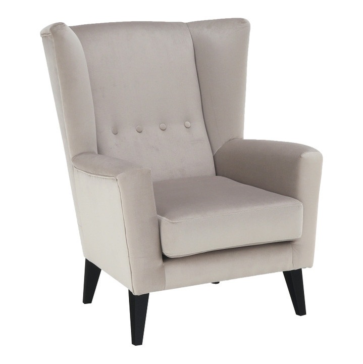 Fotoliu, tapiterie crem, picioare lemn negru, Rodeza, 80x84x104 cm