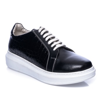 Pantofi barbati din piele naturala - Negru cu Croco - TC3 NC, Negru Pantofi barbati din piele naturala - Negru cu Croco - TC3 NC, Negru