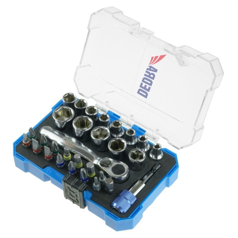 Trusa capete chei tubulare 1/4 si biti, 30 buc, Dedra