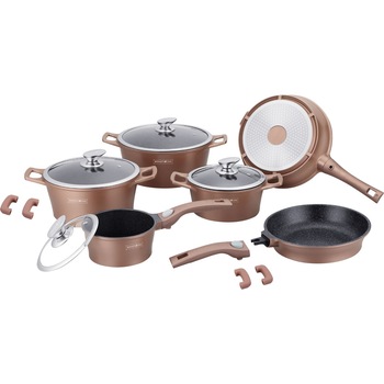 Set oale 14 piese Royalty Line, invelis marmura, RL ES2014M, manere detasabile, Teflon, culoare Cupru Set oale 14 piese Royalty Line, invelis marmura, RL ES2014M, manere detasabile, Teflon, culoare Cupru
