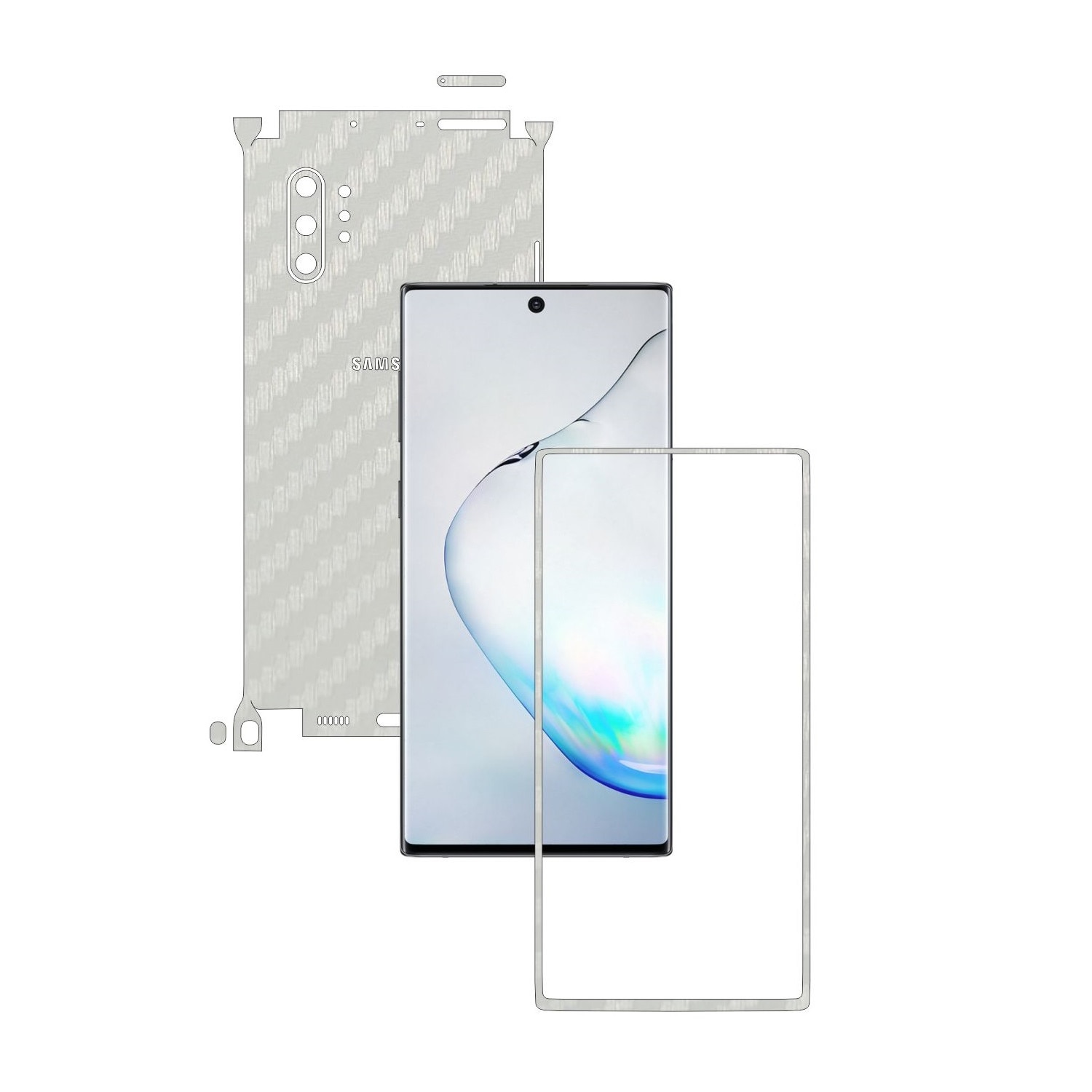 Folie Protectie Carbon Skinz pentru Samsung Galaxy Note 10+ Plus (5G) - Carbon Alb 360 Cut, Skin Adeziv Full Body Cover pentru Rama Ecran, Carcasa Spate si Laterale