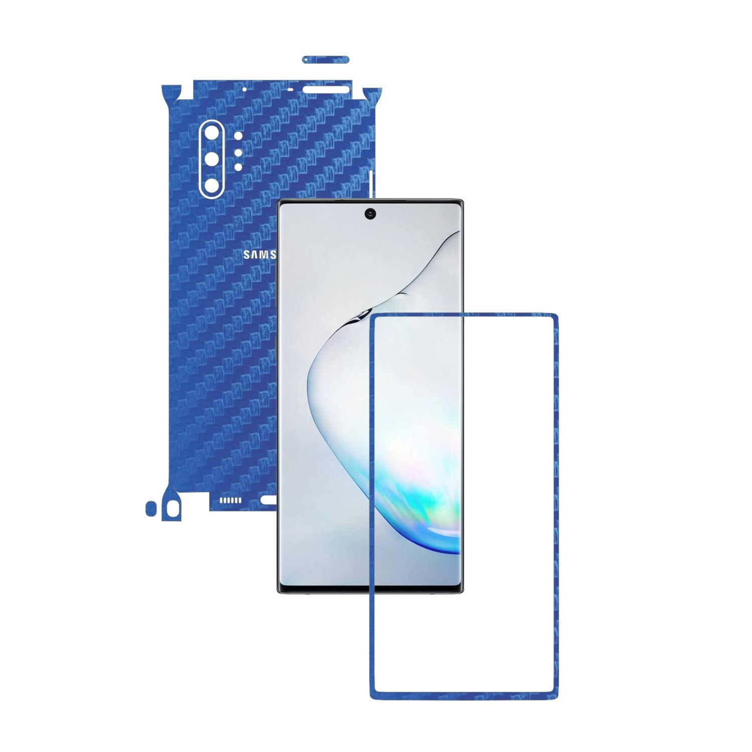 Folie Protectie Carbon Skinz pentru Samsung Galaxy Note 10+ Plus (5G) - Carbon Albastru 360 Cut, Skin Adeziv Full Body Cover pentru Rama Ecran, Carcasa Spate si Laterale