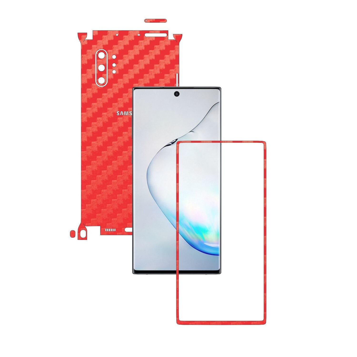 Folie Protectie Carbon Skinz pentru Samsung Galaxy Note 10+ Plus (5G) - Carbon Rosu 360 Cut, Skin Adeziv Full Body Cover pentru Rama Ecran, Carcasa Spate si Laterale