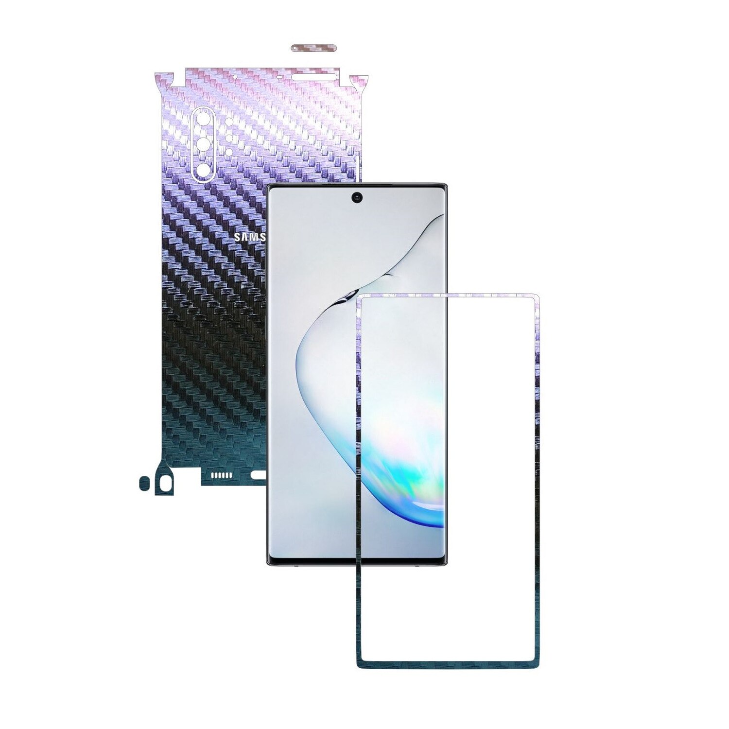 Folie Protectie Carbon Skinz pentru Samsung Galaxy Note 10+ Plus (5G) - Carbon Cameleon 360 Cut, Skin Adeziv Full Body Cover pentru Rama Ecran, Carcasa Spate si Laterale