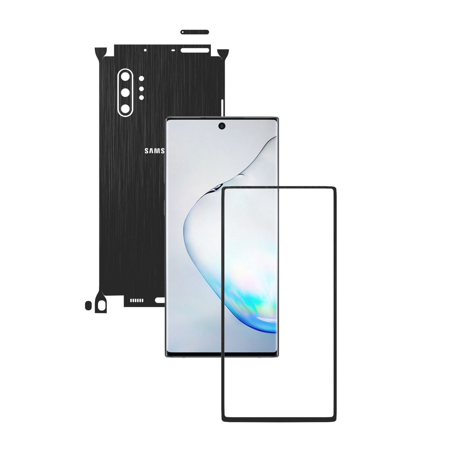 Folie Protectie Carbon Skinz pentru Samsung Galaxy Note 10+ Plus (5G) - Brushed Negru 360 Cut, Skin Adeziv Full Body Cover pentru Rama Ecran, Carcasa Spate si Laterale
