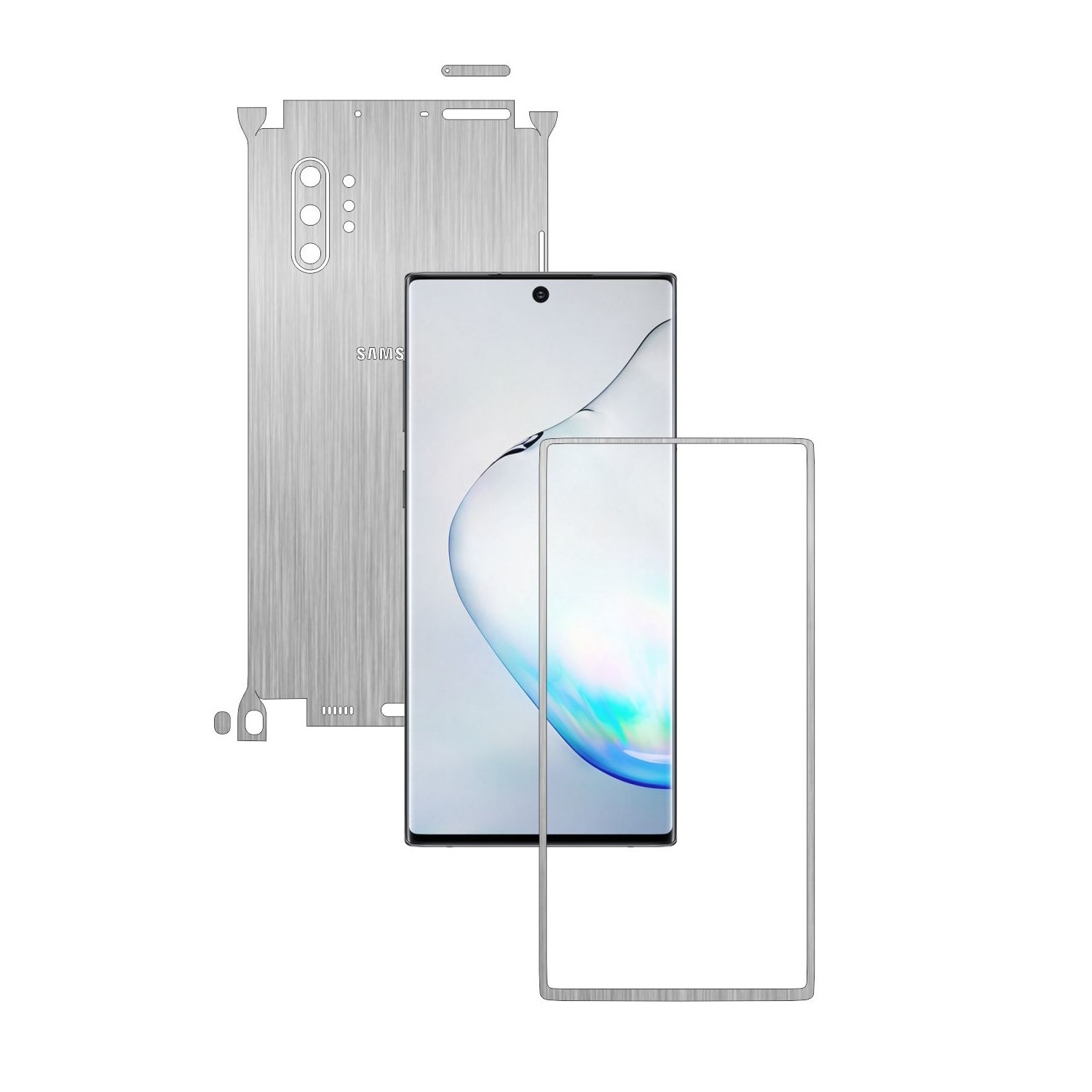Folie Protectie Carbon Skinz pentru Samsung Galaxy Note 10+ Plus (5G) - Brushed Argintiu 360 Cut, Skin Adeziv Full Body Cover pentru Rama Ecran, Carcasa Spate si Laterale