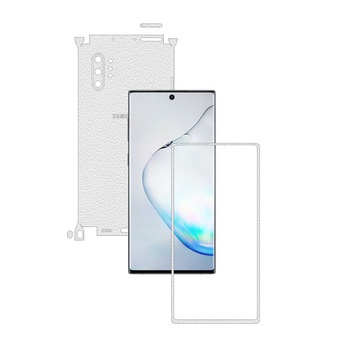 Folie Protectie Carbon Skinz pentru Samsung Galaxy Note 10+ Plus (5G) - Piele Alba 360 Cut, Skin Adeziv Full Body Cover pentru Rama Ecran, Carcasa Spate si Laterale