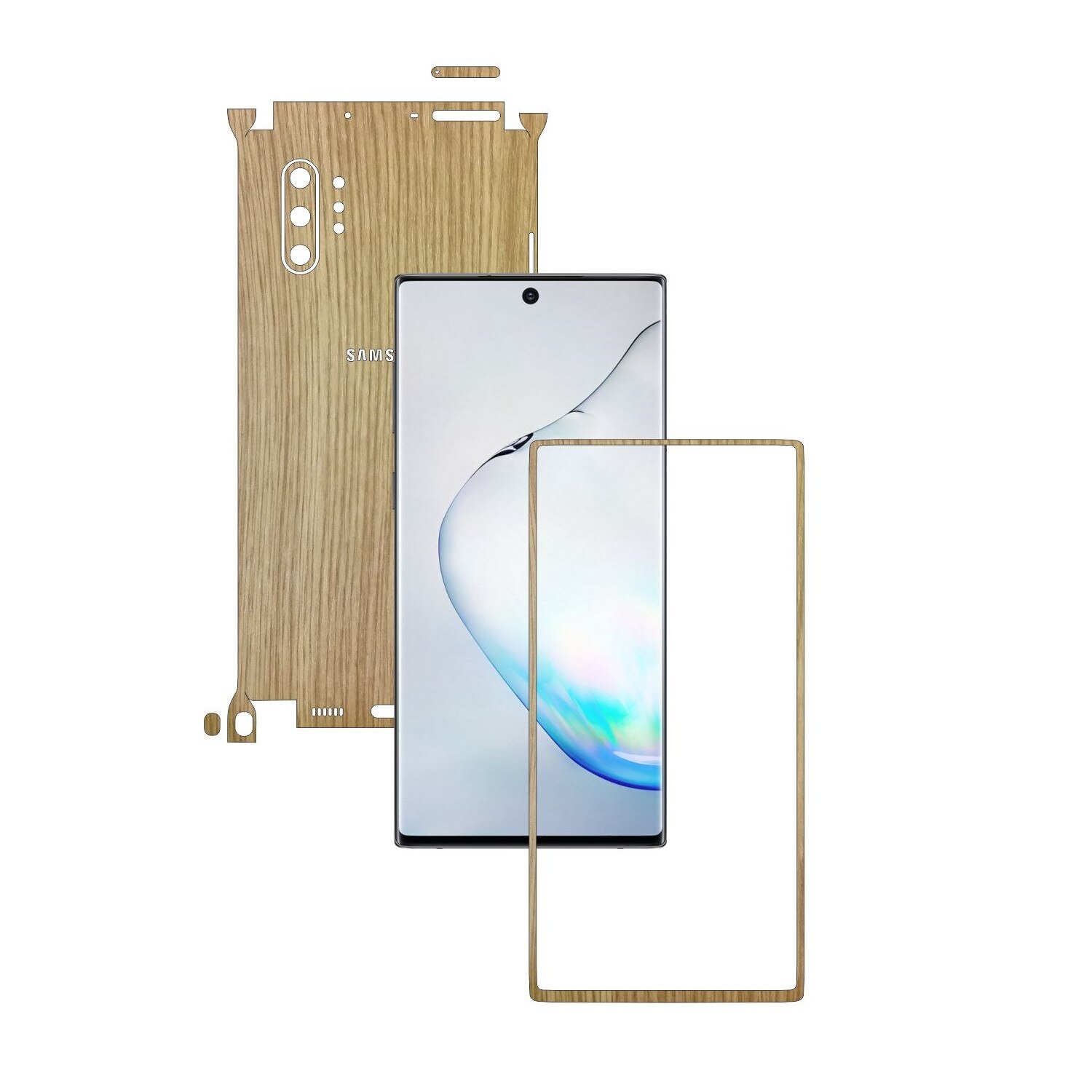 Folie Protectie Carbon Skinz pentru Samsung Galaxy Note 10+ Plus (5G) - Lemn Stejar 360 Cut, Skin Adeziv Full Body Cover pentru Rama Ecran, Carcasa Spate si Laterale