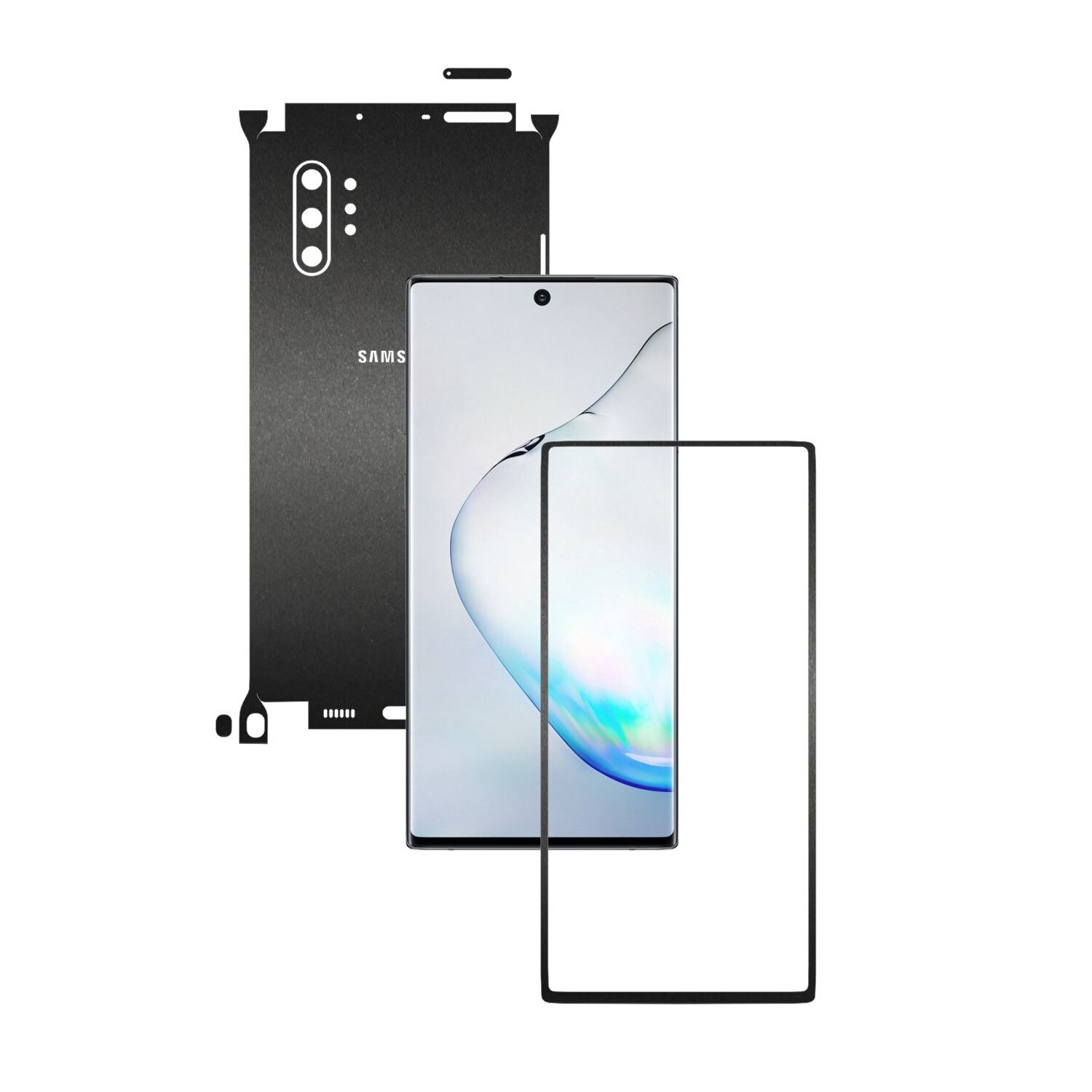 Folie Protectie Carbon Skinz pentru Samsung Galaxy Note 10+ Plus (5G) - Negru Mat 360 Cut, Skin Adeziv Full Body Cover pentru Rama Ecran, Carcasa Spate si Laterale