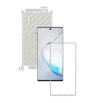 Folie Protectie Carbon Skinz pentru Samsung Galaxy Note 10+ Plus (5G) - Carbon Alb Split Cut, Skin Adeziv Full Body Cover pentru Rama Ecran, Carcasa Spate si Laterale