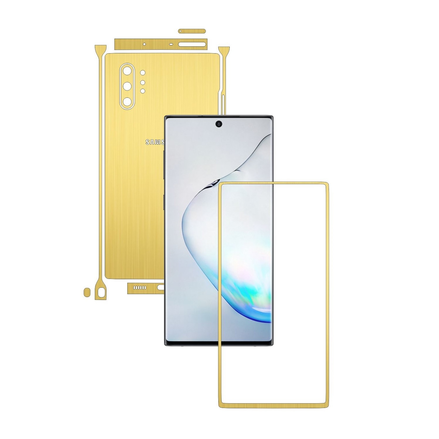 Folie Protectie Carbon Skinz pentru Samsung Galaxy Note 10+ Plus (5G) - Brushed Auriu Split Cut, Skin Adeziv Full Body Cover pentru Rama Ecran, Carcasa Spate si Laterale