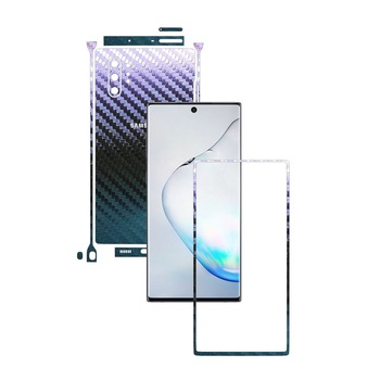 Folie Protectie Carbon Skinz pentru Samsung Galaxy Note 10+ Plus (5G) - Carbon Cameleon Split Cut, Skin Adeziv Full Body Cover pentru Rama Ecran, Carcasa Spate si Laterale