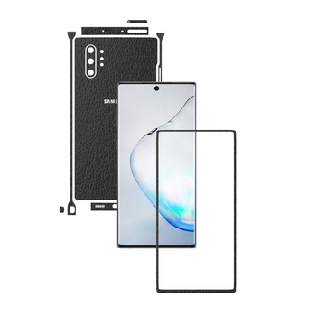 Folie Protectie Carbon Skinz pentru Samsung Galaxy Note 10+ Plus (5G) - Piele Neagra Split Cut, Skin Adeziv Full Body Cover pentru Rama Ecran, Carcasa Spate si Laterale