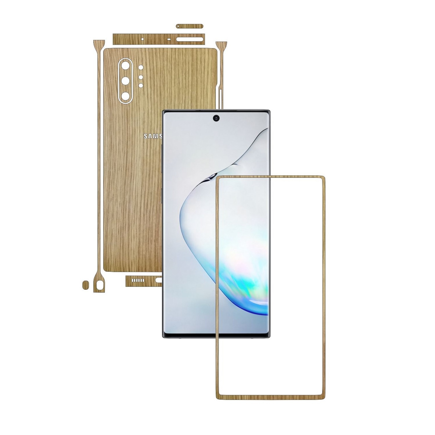 Folie Protectie Carbon Skinz pentru Samsung Galaxy Note 10+ Plus (5G) - Lemn Stejar Split Cut, Skin Adeziv Full Body Cover pentru Rama Ecran, Carcasa Spate si Laterale