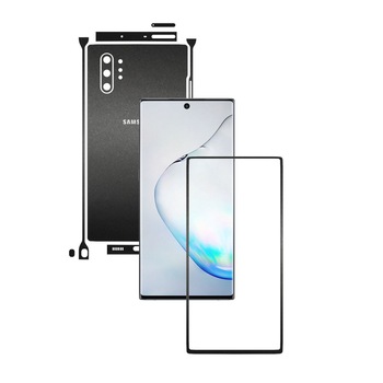 Folie Protectie Carbon Skinz pentru Samsung Galaxy Note 10+ Plus (5G) - Negru Mat Split Cut, Skin Adeziv Full Body Cover pentru Rama Ecran, Carcasa Spate si Laterale