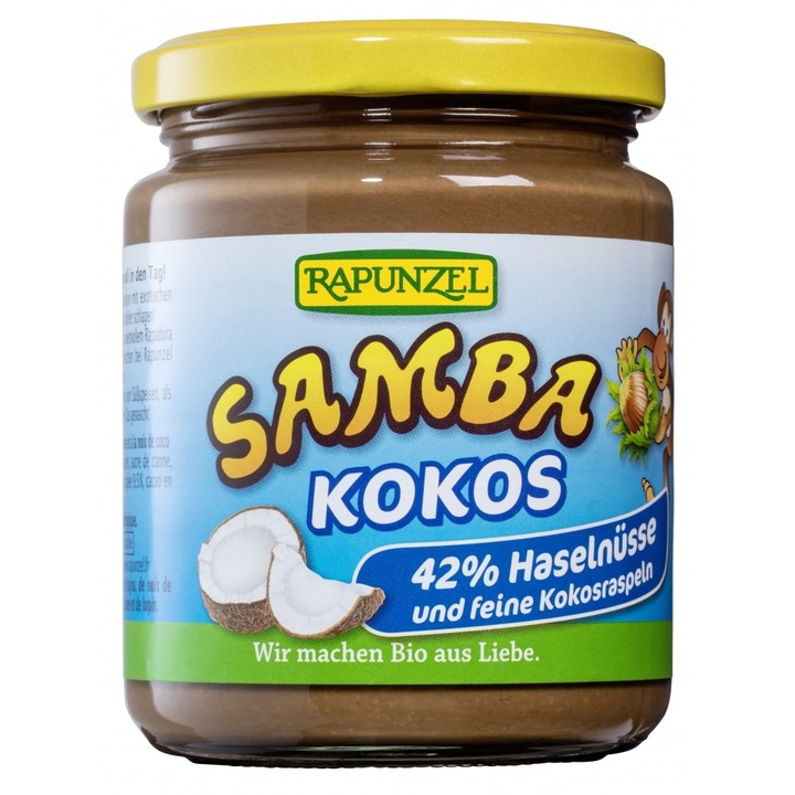 Crema de ciocolata cu alune si cocos Samba bio, 250g, Rapunzel