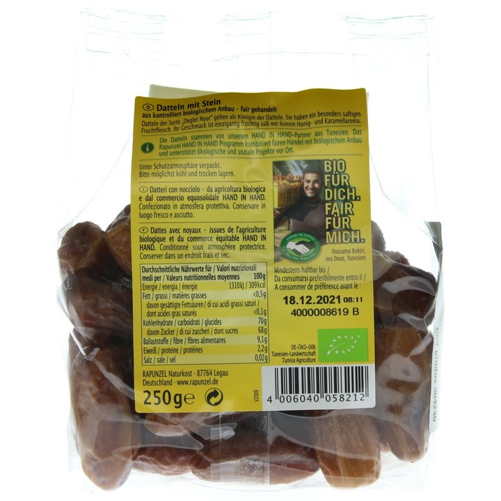 Curmale cu samburi Delegt Nour bio, 250g, Rapunzel