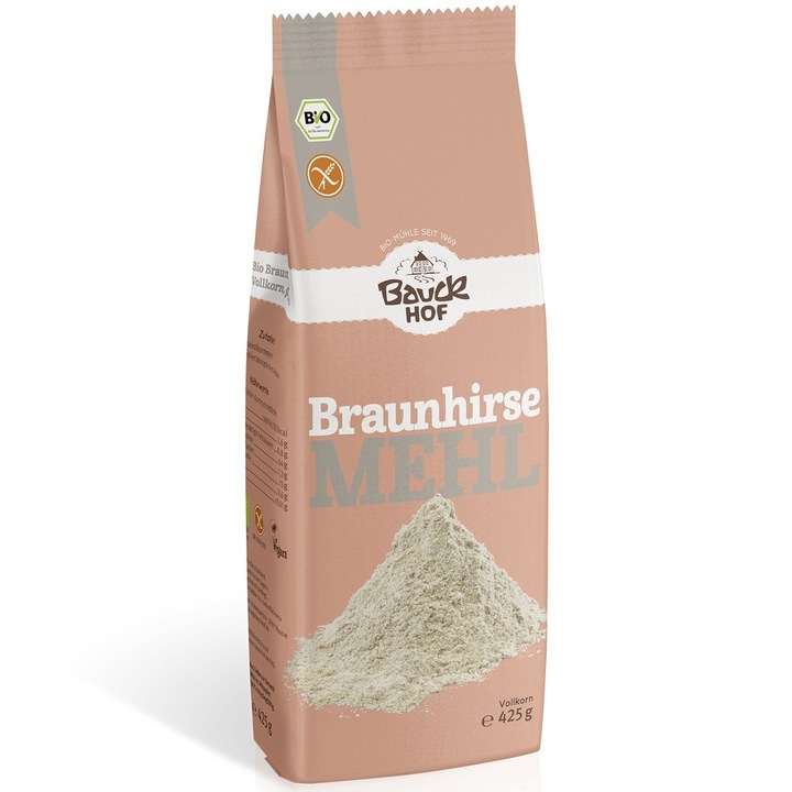 Faina integrala din mei brun, fara gluten bio, 425g, Bauck Hof