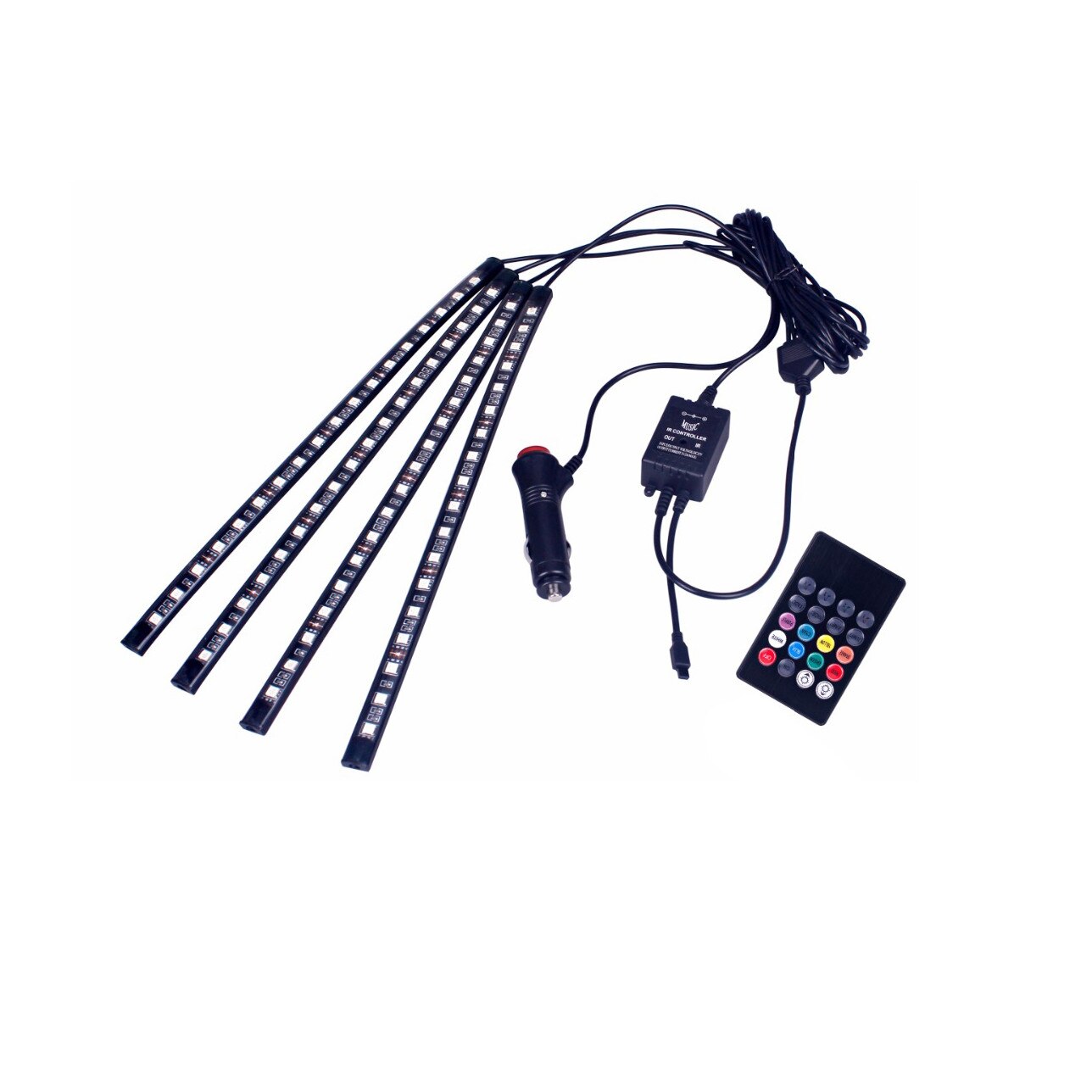 Set 4 benzi RGB auto pentru lumina ambientala, multiple culori, telecomanda