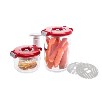 Set recipiente de vidare Status, 2 recipiente de plastic + pompa manuala de vidare, rosu Set recipiente de vidare Status, 2 recipiente de plastic + pompa manuala de vidare, rosu