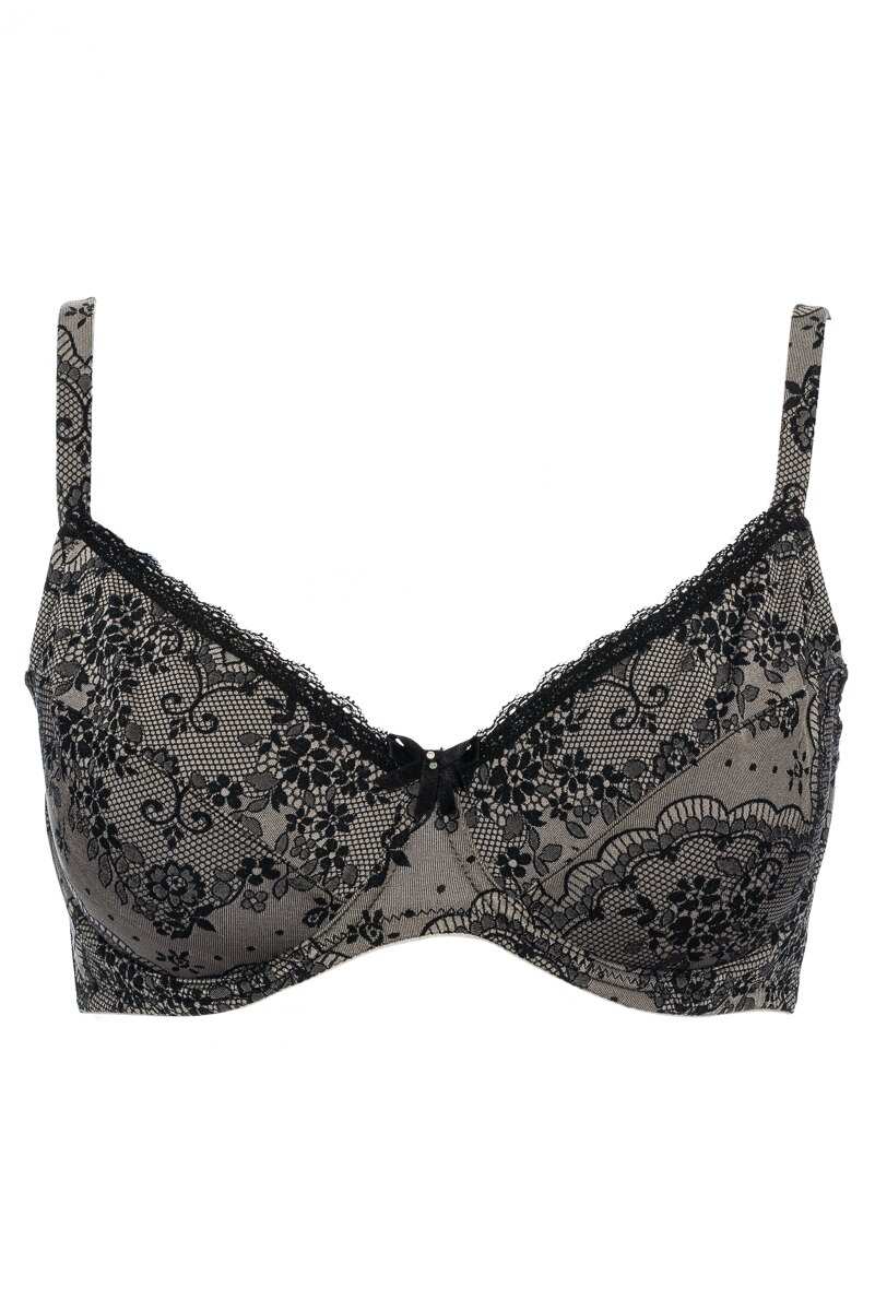 Sutien de colectie din microfibra, cu sarma, Intimamoda 5490 Model floral, Gri/Negru
