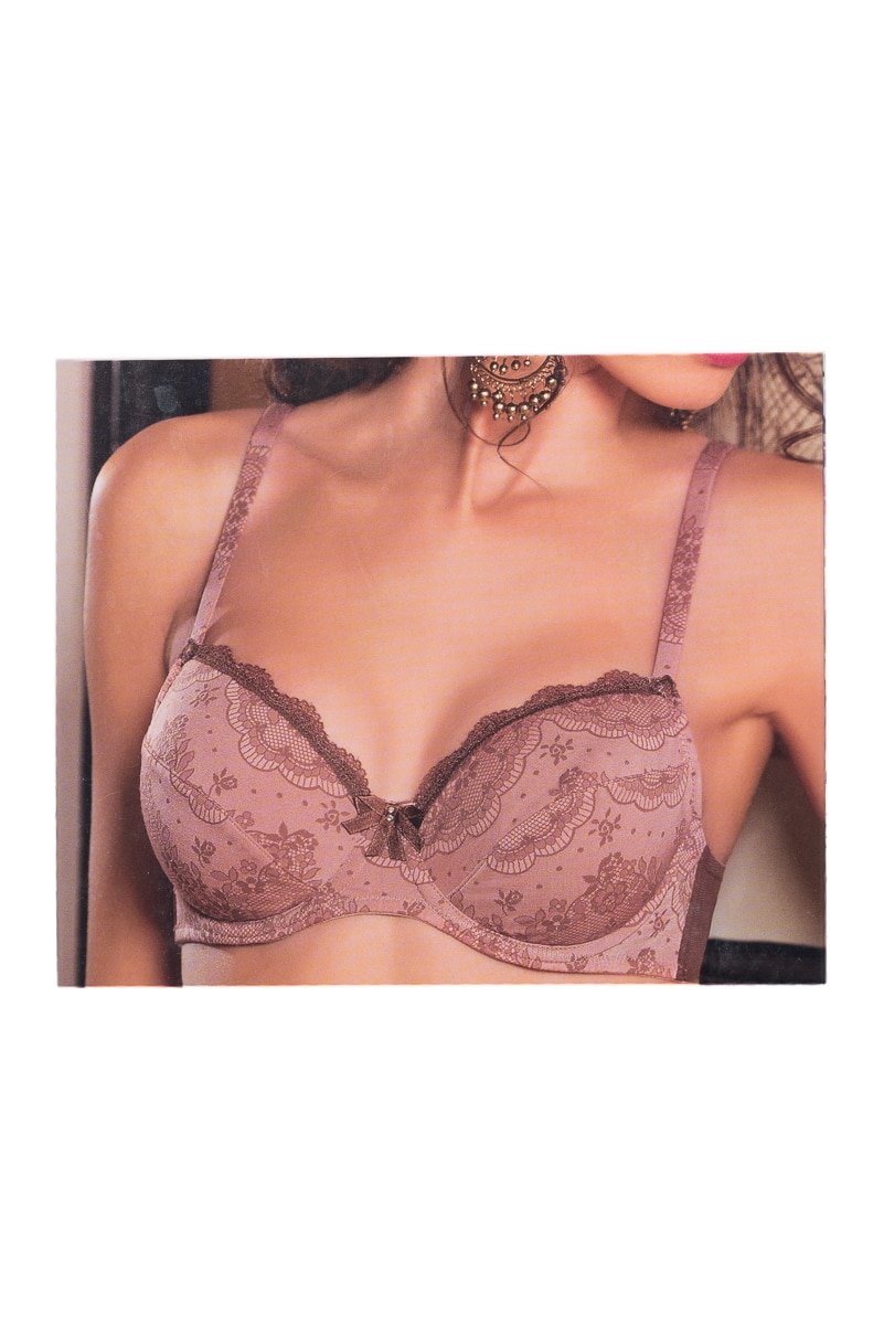 Sutien de colectie din microfibra, cu sarma, Intimamoda 5490 Model floral, Bej