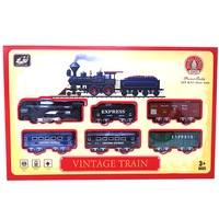 Set Tren Vintage, 1 Locomotiva, 5 Vagoane, Accesorii cu semne de circulatie