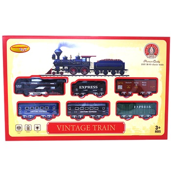 Set Tren Vintage, 1 Locomotiva, 5 Vagoane, Accesorii cu semne de circulatie Set Tren Vintage, 1 Locomotiva, 5 Vagoane, Accesorii cu semne de circulatie