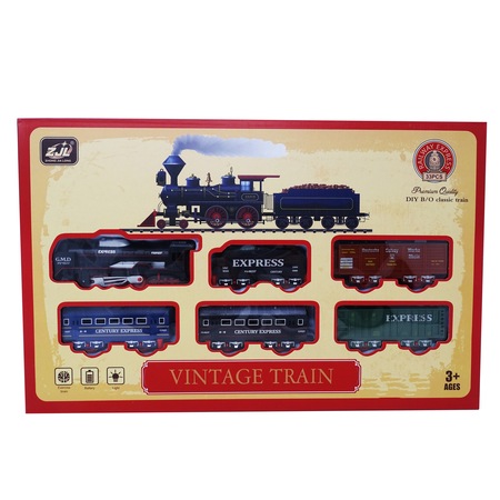 Set Tren Vintage 1 Locomotiva 5 Vagoane Accesorii Cu Semne De Circulatie Emag Ro