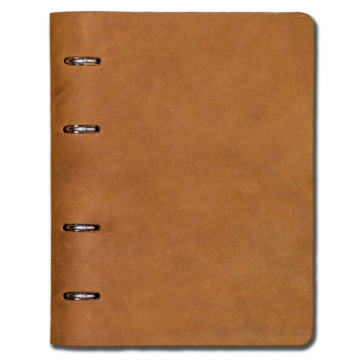 Agenda din piele naturala The Notebook by URBAN BAG dimensiune A5 Golden Brown mecanism argintiu si tipar foi punctat