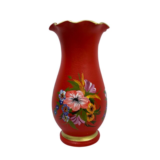 Turnip Humble To govern Vaza din ceramica de Arges realizata manual, Argcoms, H30, silueta cu  onduleuri, pictura florala, rosu - eMAG.ro