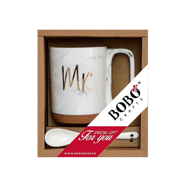 Set Cana Portelan cu Lingurita Bobo Crafts, GR181602221, 320ml, Mr