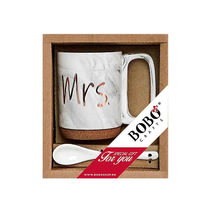 Bobo Crafts porcelán bögre készlet kanállal, GR181602222, 320 ml, Mrs