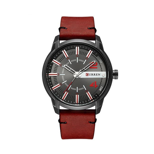 Ceas Curren Barbatesc Quartz Casual Elegant Rosu, PN999499RU, curea din piele, afisaj Analog