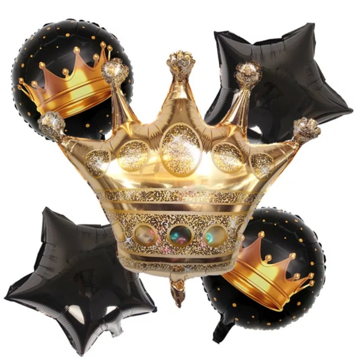 Lufi készlet, 5 db, korona mintás, fekete