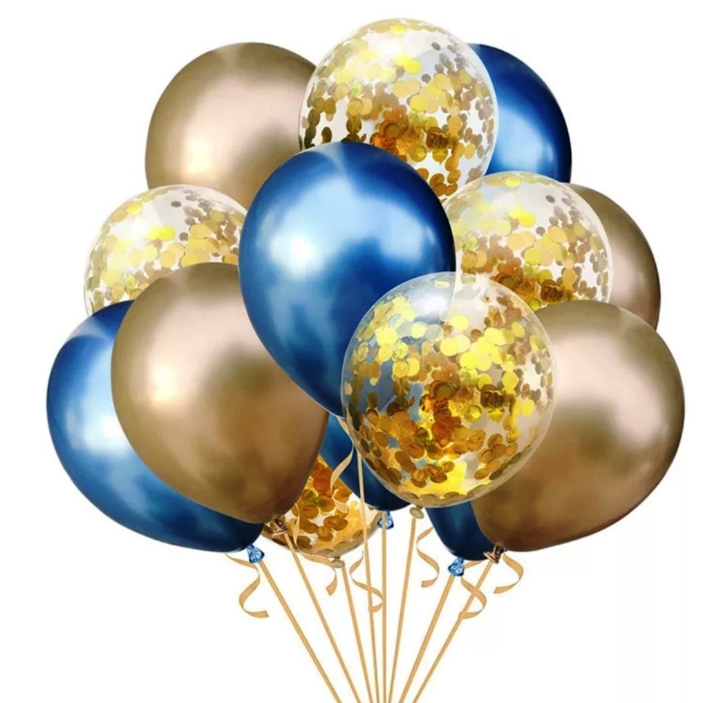 Set de 15 baloane chromate pentru petrecere-Albastru