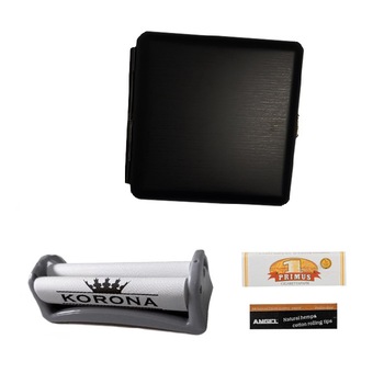 Set pentru rulat tigari cu aparat de rulat Korona, foite de rulat, filtre si tabachera Set pentru rulat tigari cu aparat de rulat Korona, foite de rulat, filtre si tabachera