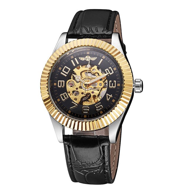 Ceas Winner Unisex Automatic Casual Elegant Negru, PN999238NU, curea din piele, afisaj Analog