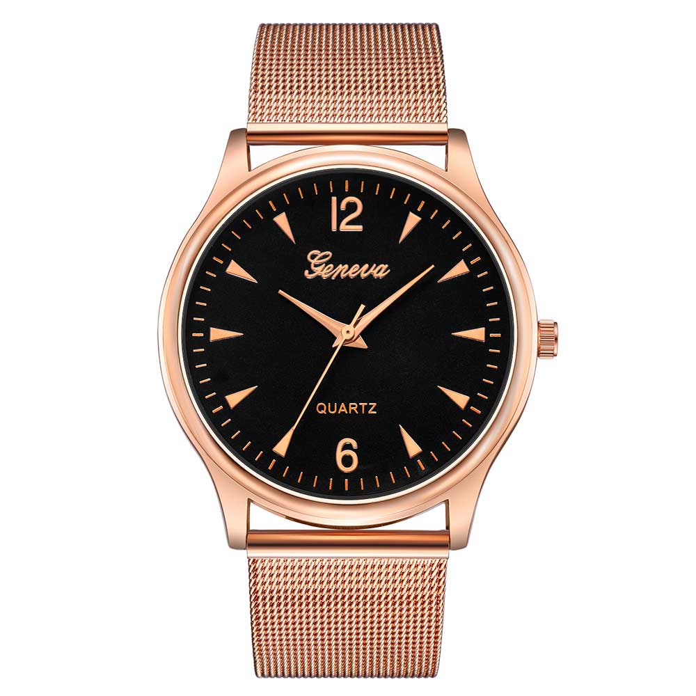 Ceas Geneva Unisex Quartz Casual Elegant Rose/negru, PN999432RNU, curea din metal (mesh), afisaj Analog