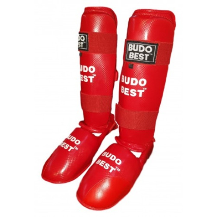 Tibiere Karate WKF, Rosu, Piele ecologica, XL INTL