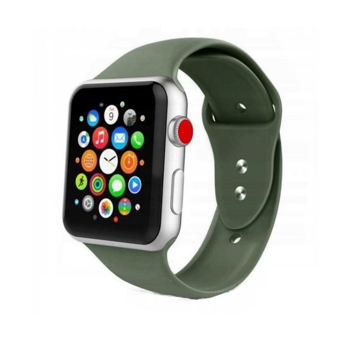 Tech-Protect Smoothband óraszíj, Apple Watch 1/2/3/4/5/6 / SE-hez, 42 / 44mm, szilikon, Army Green