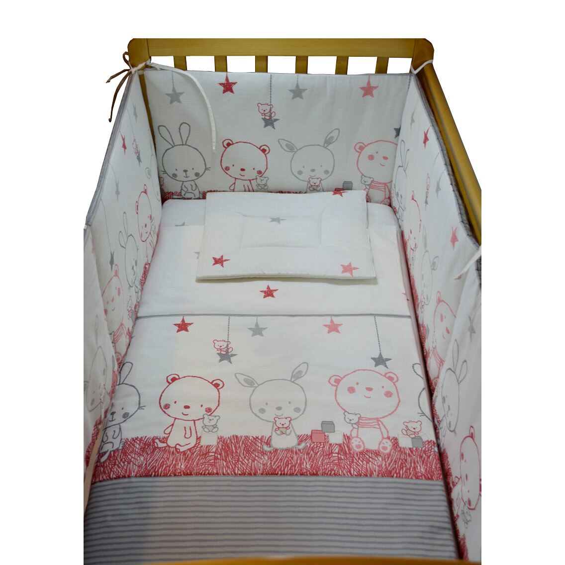 Set lenjerie 5 piese, KidsDecor, Bucuria cadoului pentru patut 60x120 cm