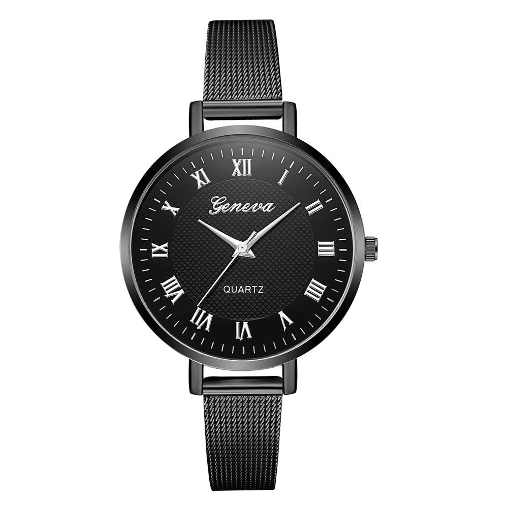 Ceas Geneva Dama Quartz Casual Elegant Negru, PN999416NU, curea din metal (mesh), afisaj Analog