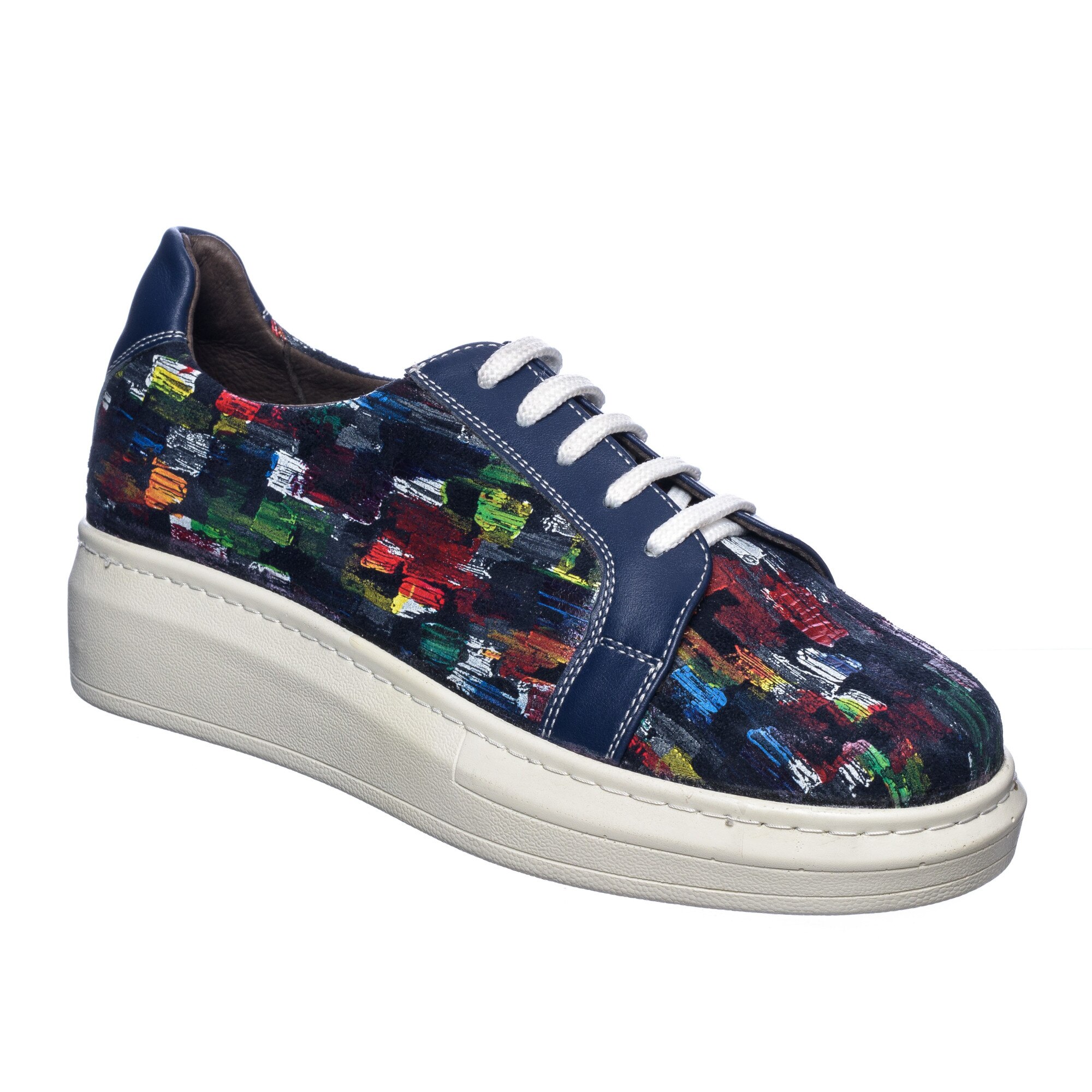Pantofi dama din piele naturala - Blu cu Pictura - TC5 BP